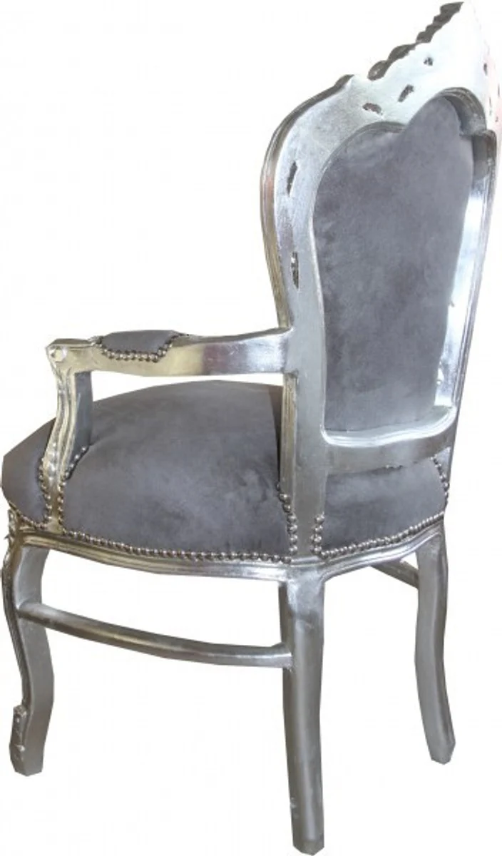 Presidente Cena Casa Padrino barroco con apoyabrazos Gris / Plata - muebles de estilo antiguo