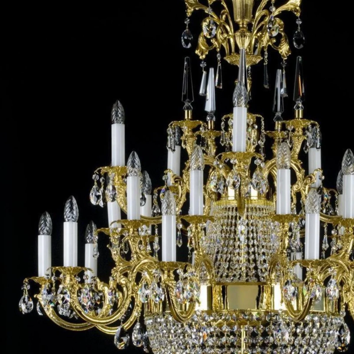 Casa Padrino araña de luces de cristal barroco de lujo oro Ø 120 x A. 135 cm - Magnífica lámpara de araña de latón con cristal de Bohemia - Noble & Magnificent