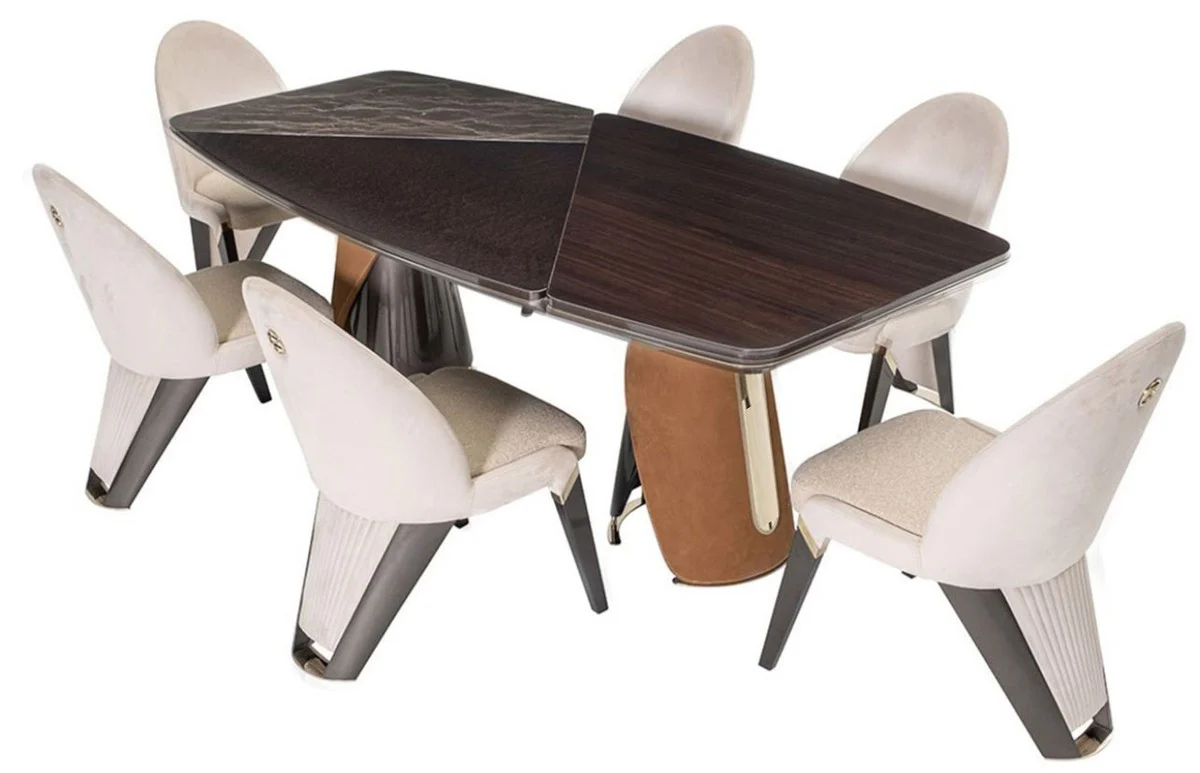 Casa Padrino conjunto de 6 sillas de comedor de lujo crema / gris / oro 57 x 70 x A. 91,5 - Muebles de comedor - Muebles de lujo - Interior de lujo