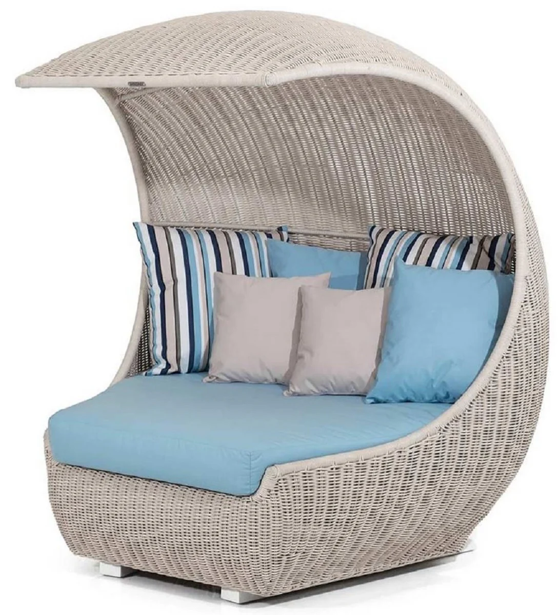 Casa Padrino isla tumbona de lujo con toldo beige / azul claro 156 x 146 x A. 174 cm - Isla de sol tejida a mano resistente a la intemperie - Muebles de jardín modernos - Muebles de hotel