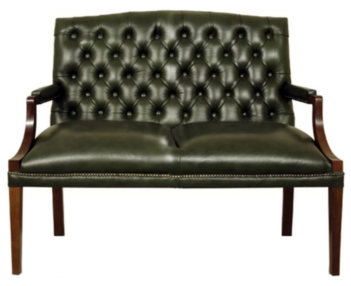 Casa Padrino Chesterfield banco 2 plazas con reposabrazos verde oscuro / marrón oscuro 120 x 60 x H. 100 cm - Muebles de Cuero Genuino