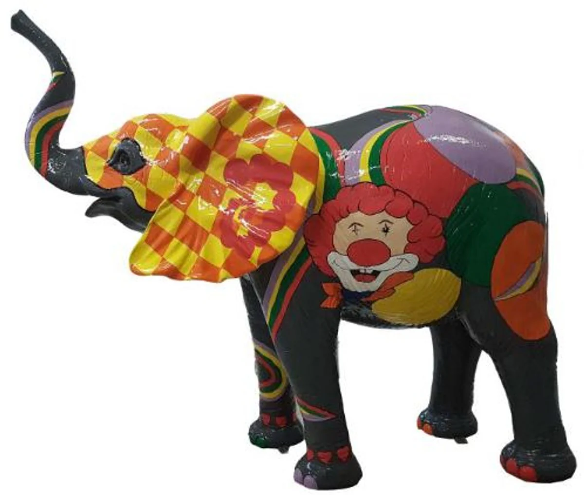 Casa Padrino figura de decoración de diseño elefante con diseño de payaso colorido 160 x A. 160 cm - Enorme escultura decorativa - Decoración de jardín resistente a la intemperie