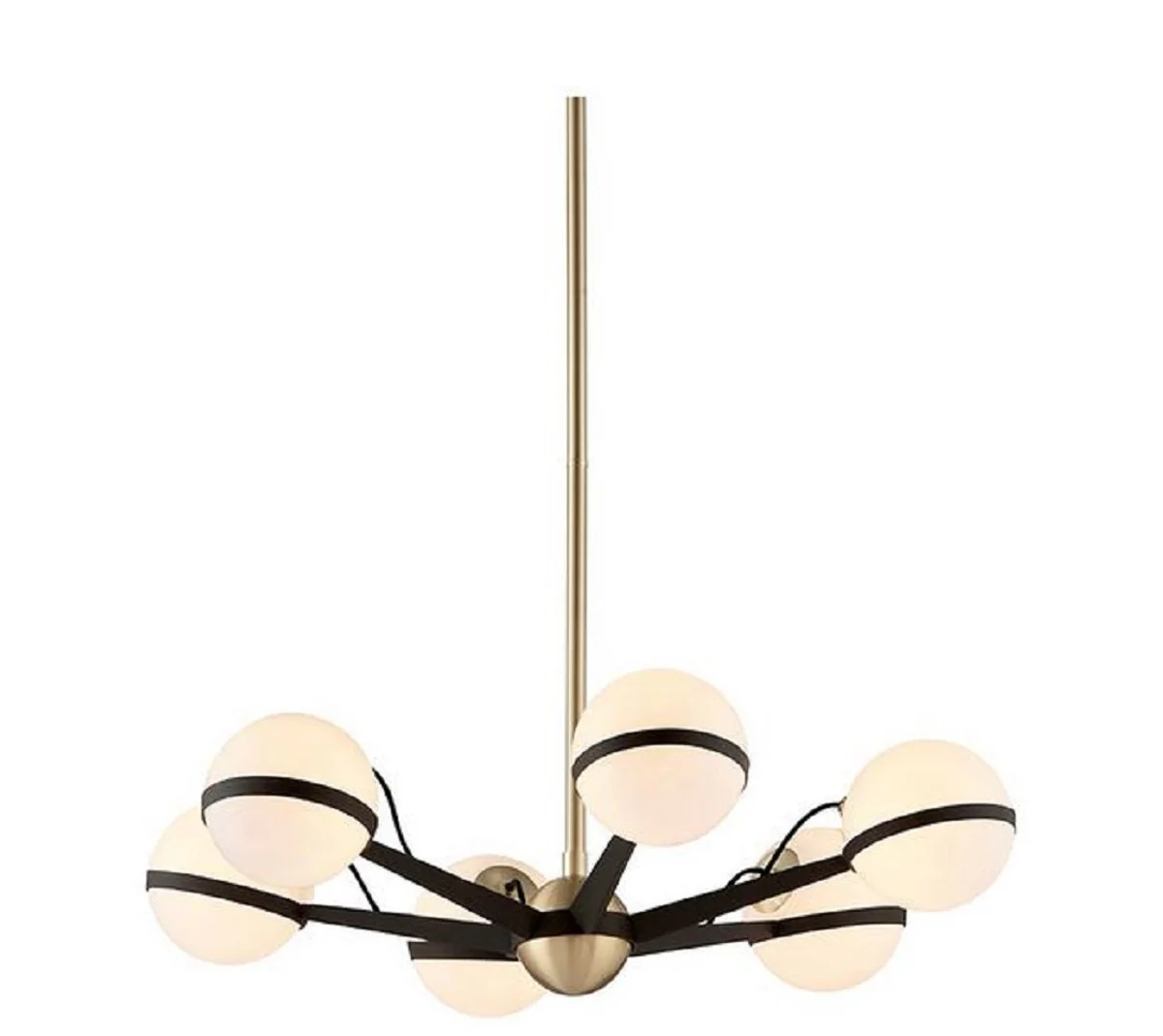 Casa Padrino Araña LED de Lujo Bronce / Latón / Blanco Ø 70,5 x H. 16,5 cm - Araña con Pantallas Esféricas - Calidad de Lujo