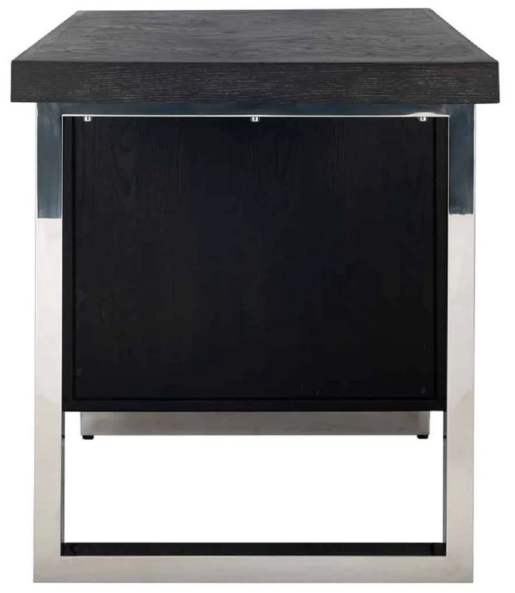 Casa Padrino escritorio de madera maciza de lujo negro / plata 150 x 70 x A. 77 cm - Mesa de Oficina - Mesa de Ordenador - Muebles de Oficina de Lujo