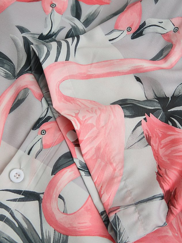 Men's Printed Casual Breathable Flamigo Short Sleeve Hawaiian Shirt