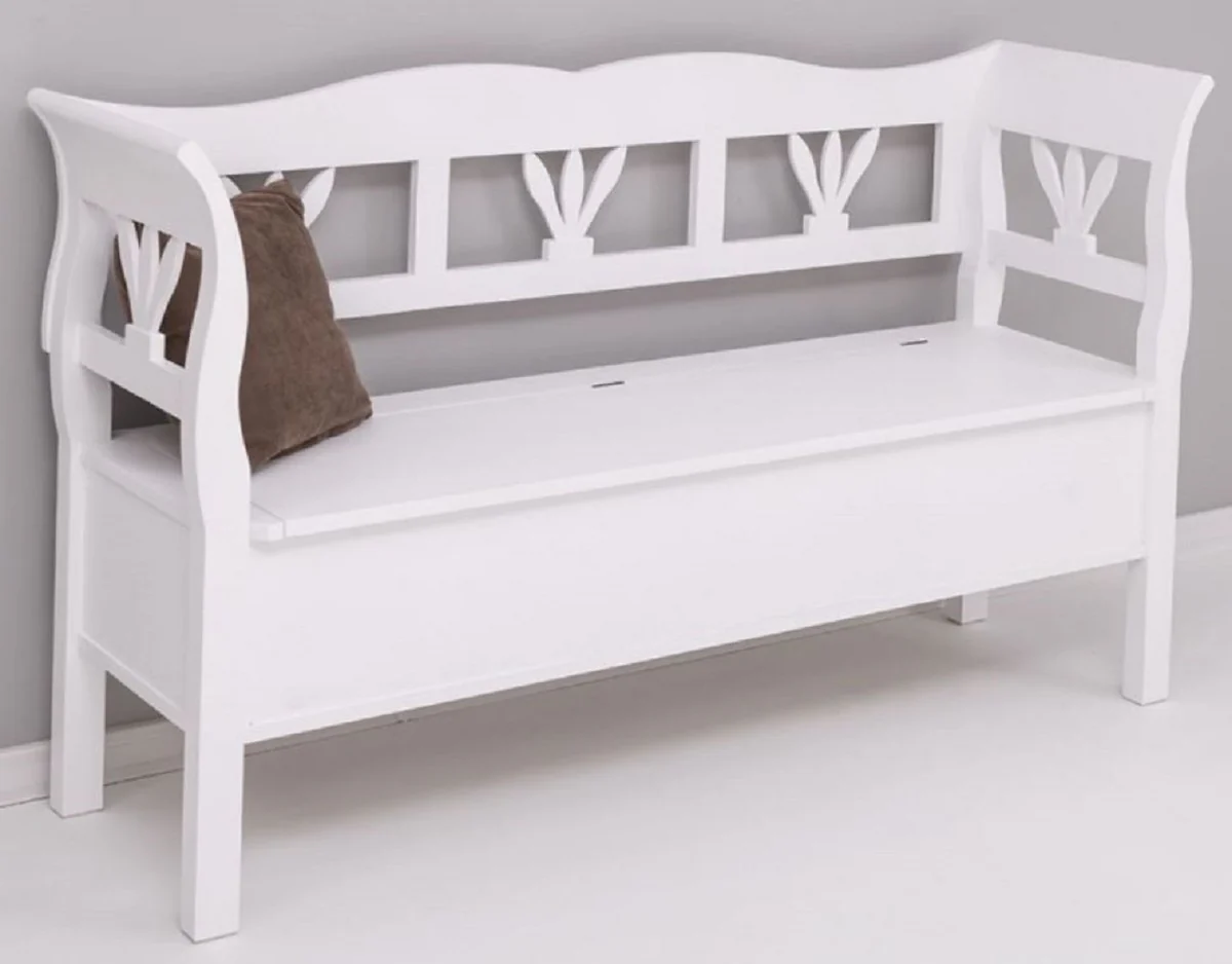 Casa Padrino banco de estilo campestre blanco 163 x 48 x A. 92 cm - Banco de madera maciza con espacio de almacenamiento - Muebles de madera maciza - Muebles de estilo campestre