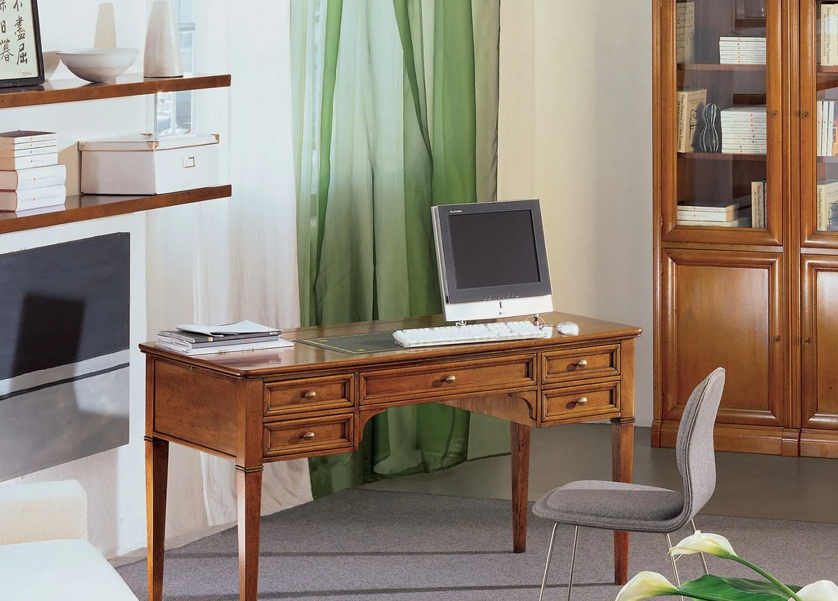 Casa Padrino escritorio Art Nouveau de lujo marr¨®n / lat¨®n antiguo / verde / oro 140 x 70 x A. 80 cm - Mesa de oficina de madera maciza con 5 cajones - Mobiliario de oficina Barroco y Art Nouveau