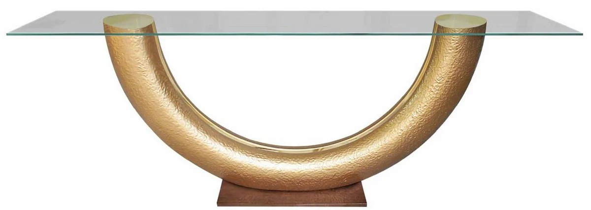 Casa Padrino consola de lujo oro / marr¨®n oscuro 230 x 45 x A. 86 cm - Consola con tablero de cristal - Muebles de sala de estar - Muebles de hotel - Colecci¨®n de Lujo