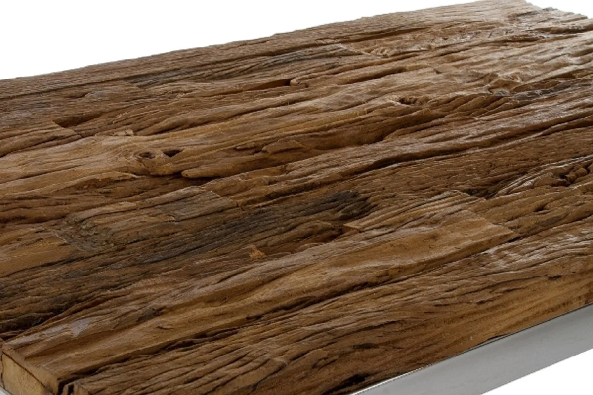 Casa Padrino mesa de centro de lujo marr¨®n / plata 130 x 80 x H. 45 cm - Mesa de Sal¨®n con Superficie R¨²stica y Tapa de Vidrio Adicional