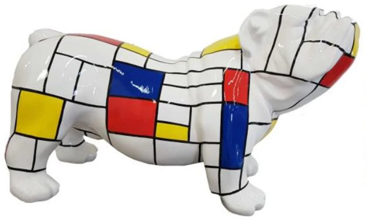Casa Padrino figura decorativa de diseño perro buldog blanco / multicolores 55 x A. 32 cm - Escultura decorativa resistente a la intemperie - Decoración de Sala de Estar