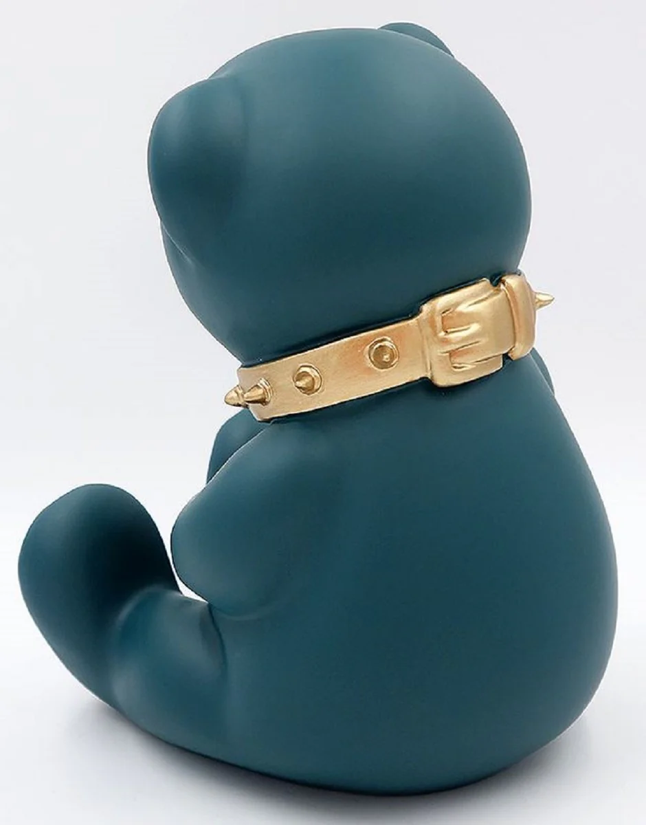 Casa Padrino figura decorativa de dise?o de lujo oso de peluche con collar verde / oro A. 31 cm - Escultura decorativa de resina - Figura decorativa de lujo - Figura decorativa de dise?o