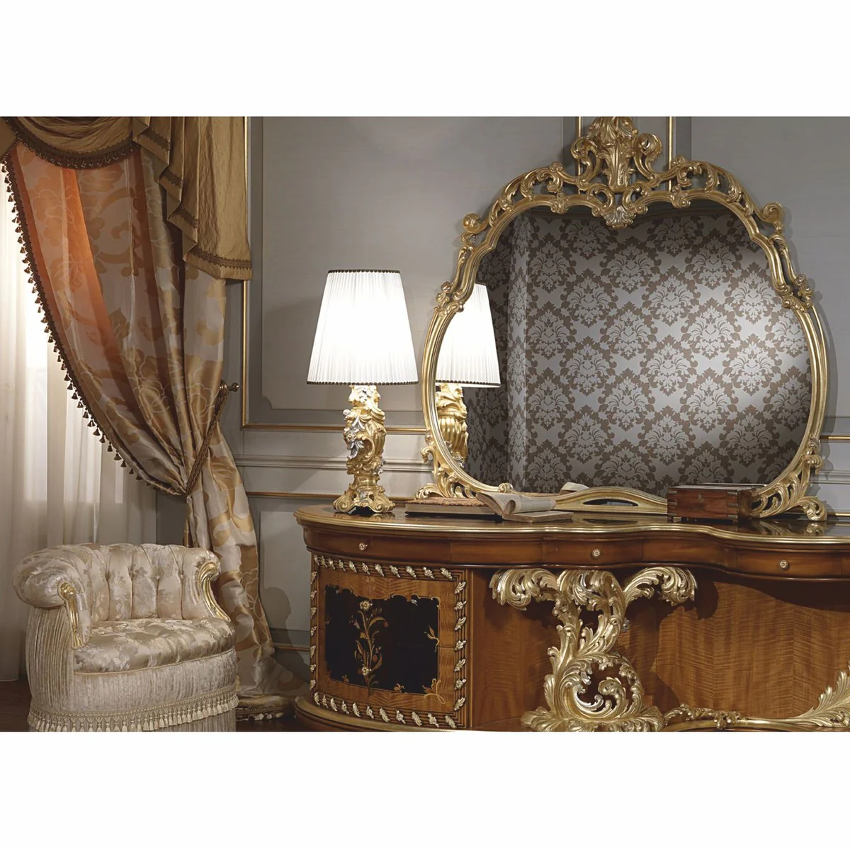 Casa Padrino l¨¢mpara de mesa barroco de lujo oro / plata / blanco A. 85 cm - Hecho en Italia