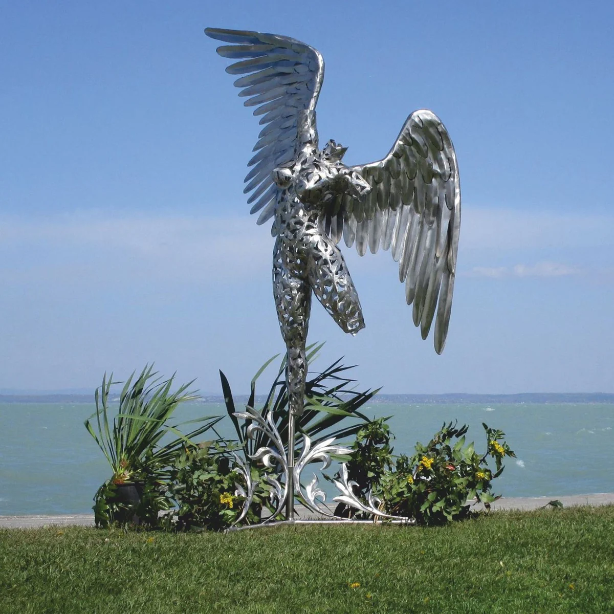 Casa Padrino escultura decorativa de lujo ¨¢ngel plata A. 230 cm - Figura gigante de jard¨ªn