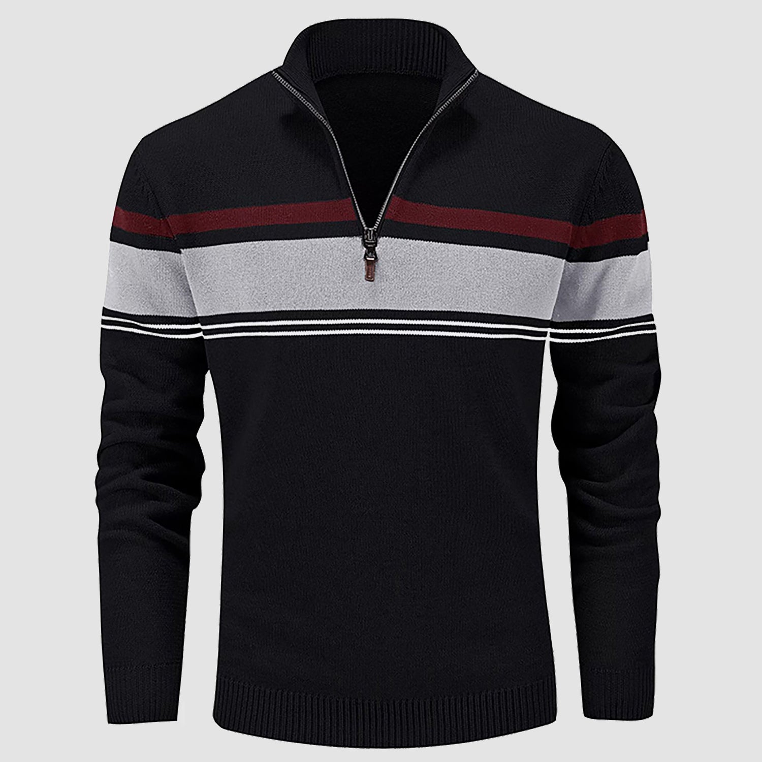 Men's Sweater Half Zipper Turtleneck Warm Pullover Slim Fit Casual Comfortable Striped Knitted Sweaters