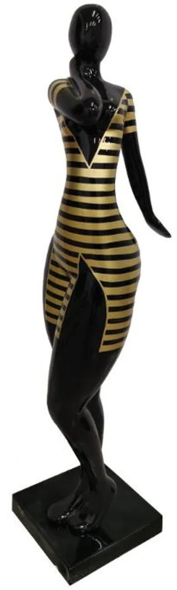 Casa Padrino escultura de diseño mujer con vestido negro / oro A. 102 cm - Figura de decoración resistente a la intemperie - Accesorios de Decoración