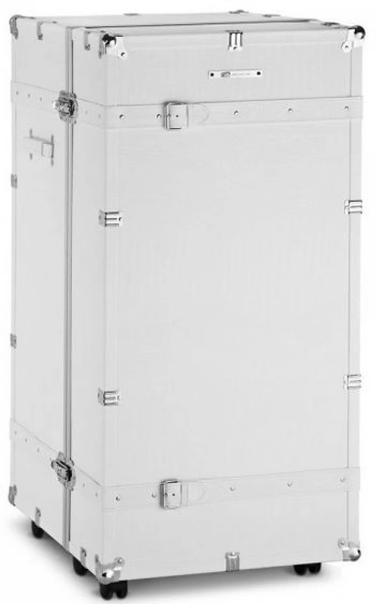 Casa Padrino gabinete de la maleta de cuero sint¨¦tico de lujo en estilo vintage blanco / plata 60 x 69 x A. 120 cm - Gabinete de la Maleta con Ruedas - Colecci¨®n de Lujo