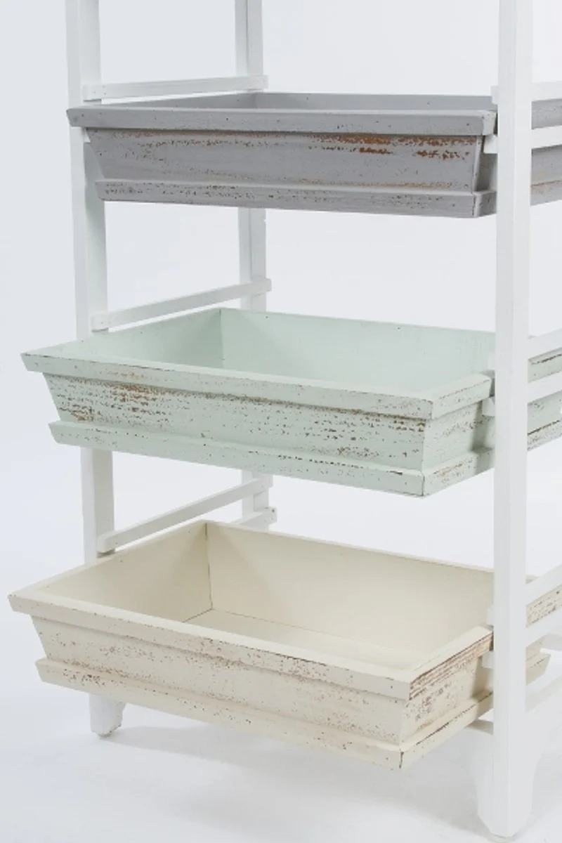 Casa Padrino Armario Estilo Rural Blanco / Multicolor 54 x 32 x H. 86 cm - Estante Shabby Chic Hecho a Mano con 3 Compartimentos