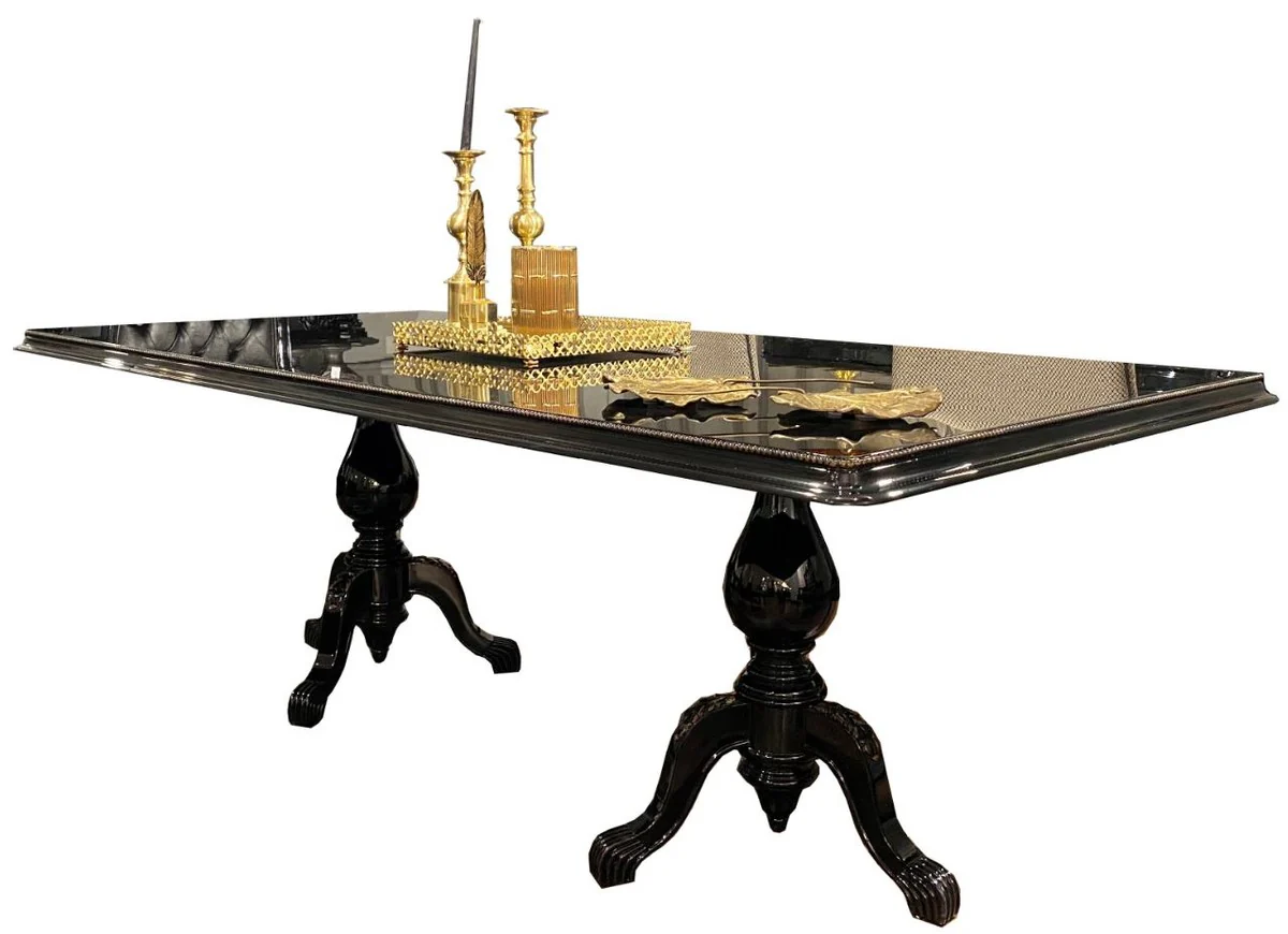 Casa Padrino mesa de comedor barroco de lujo negro / oro antiguo 225 x 115 x A. 80 cm - Mesa de comedor noble - Muebles de comedor de alta calidad en estilo barroco