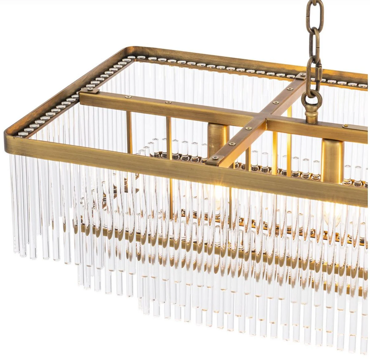 Casa Padrino araña de luces de lujo latón antiguo 140 x 40 x A.33 cm - Lámpara de Araña Rectangular para Hotel y Restaurante - Colección de Lujo