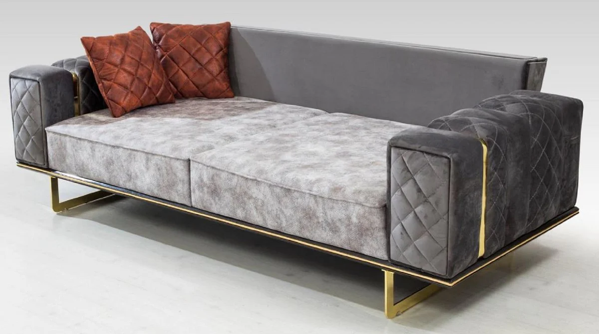 Casa Padrino sof¨¢ cama de lujo gris / oro 230 x 91 x A. 80 cm - Sof¨¢ de sal¨®n moderno - Muebles de Sal¨®n