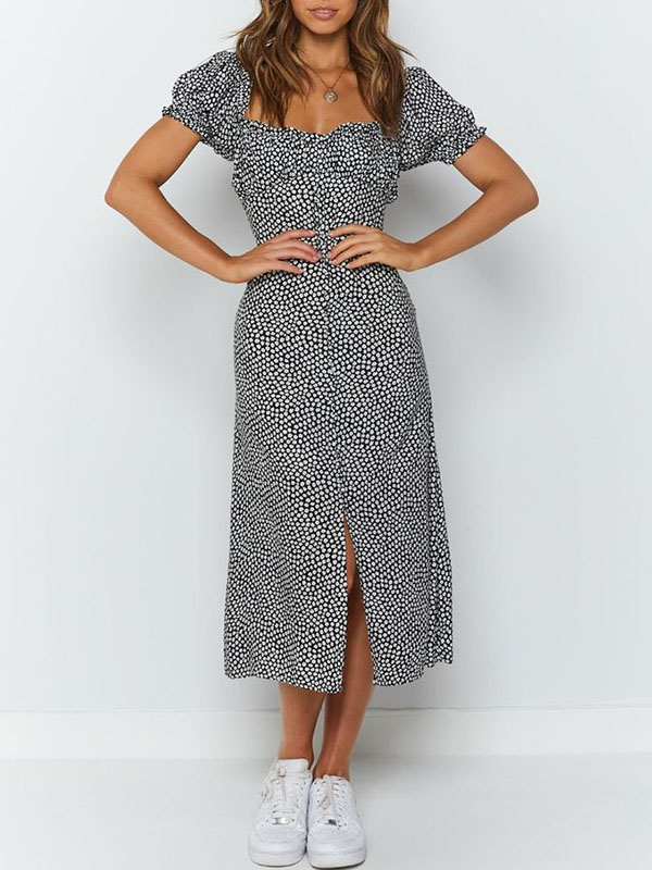 Sexy Square Collar Printed Split Dress
