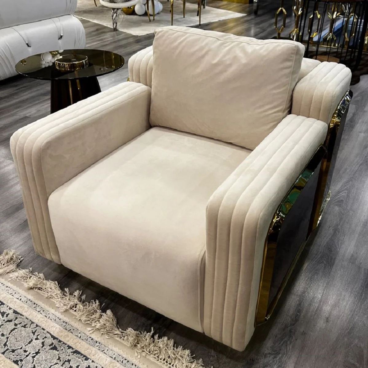 Casa Padrino sill¨®n de lujo crema / marr¨®n / oro 90 x 100 x A. 70 cm - Sill¨®n de sal¨®n - Sill¨®n de hotel - Muebles de sal¨®n - Muebles de hotel - Muebles de lujo - Interiores de lujo