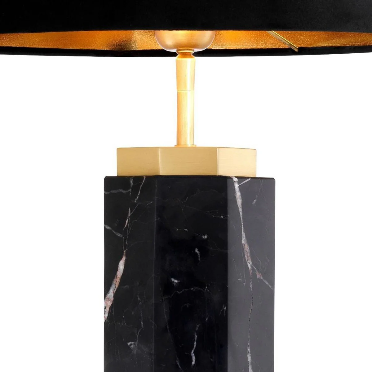 Casa Padrino lámpara de mesa de lujo negro / latón antiguo Ø 40 x A. 72,5 cm - Lámpara de mesa moderna de mármol con pantalla redonda - Calidad de Lujo