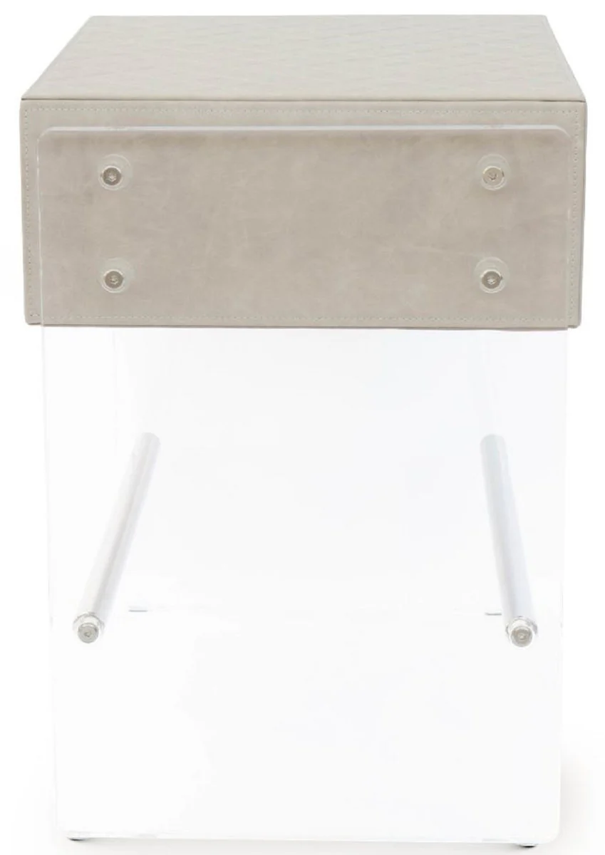 Casa Padrino mesita de noche de lujo con caj¨®n capuchino / plata 59 x 53 x A. 72 cm - Mesa auxiliar elegante con cuero de alta calidad - Muebles de Dormitorio de Lujo