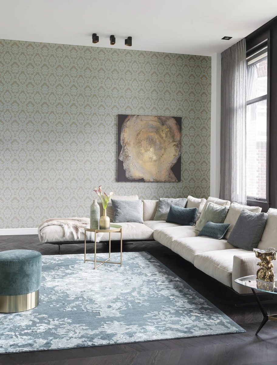 Casa Padrino Papel Pintado Textil Barroco Beige / Crema / Gris / Plata - 10,05 x 0,53 m - Papel Pintado de Tela Barroco