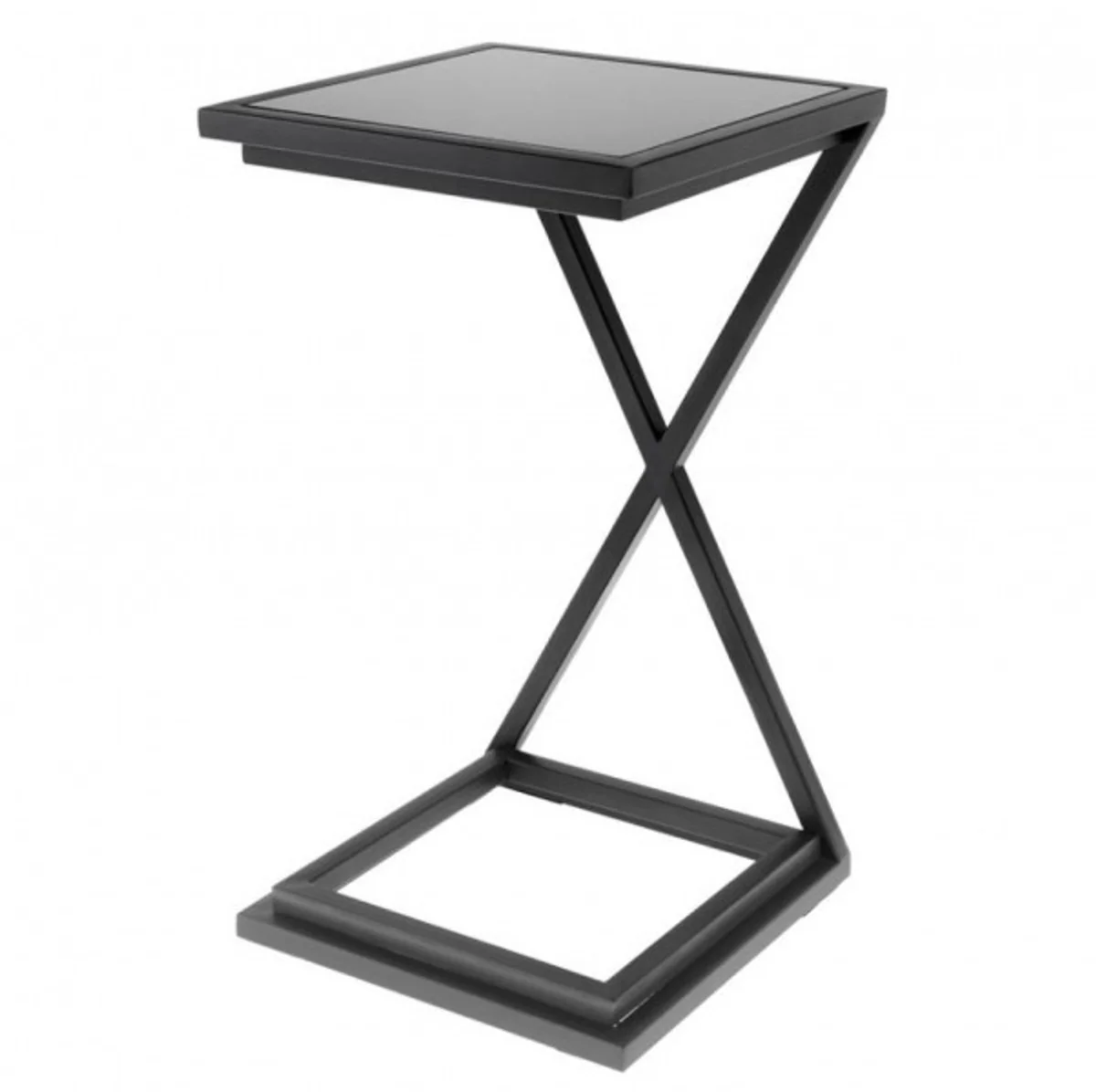 Casa Padrino luxury art deco designer side table gunmetal with black glass - Luxury Hotel Furniture