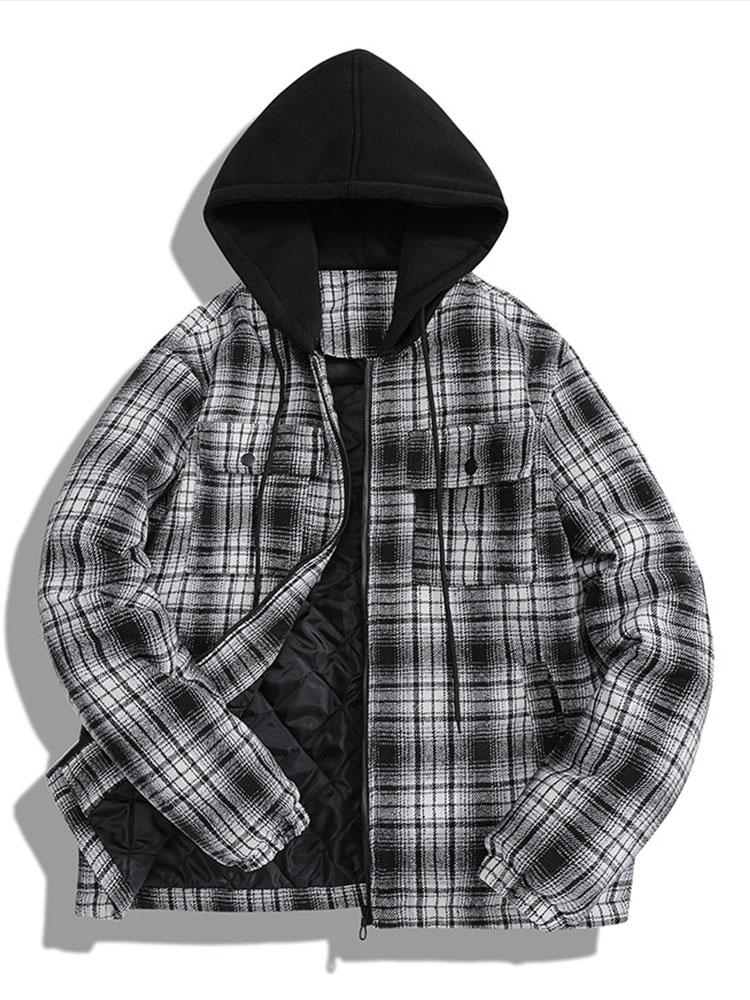 Quilted Lined Flannel Hooded Plaid Coat