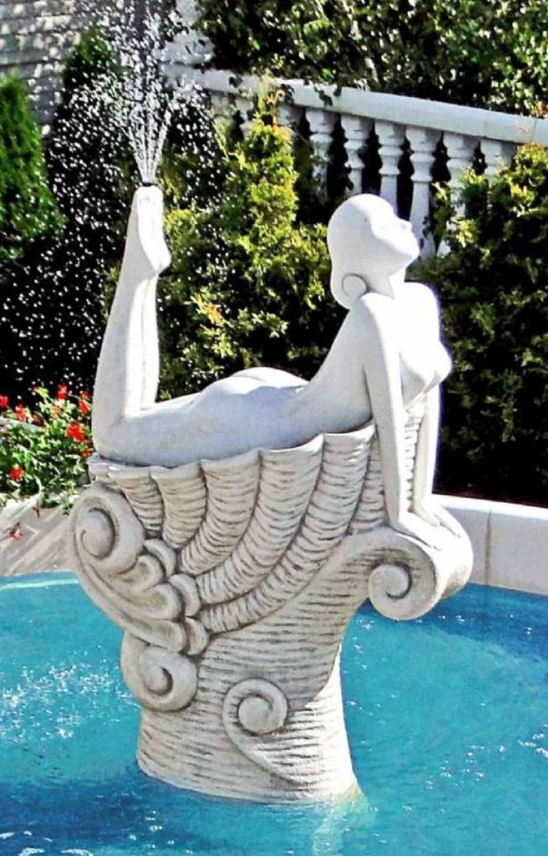 Casa Padrino gárgola escultura Art Nouveau mujer sobre concha blanco / gris 111 x 80 x A. 192 cm - Magnífica fuente de jardín gárgola figura - Accesorios de Decoración de Jardín Art Nouveau