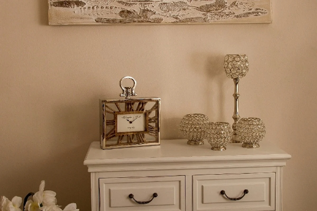 Casa Padrino reloj de mesa / reloj de pared de lujo en el diseño de un reloj de bolsillo antiguo plata natural 25 x 5 x H. 30 cm - Reloj Decorativo con una Esfera de Madera sin Tratar