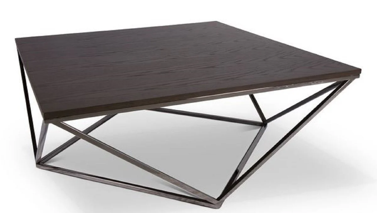 Casa Padrino mesa de centro de dise?o marr¨®n oscuro / plata 100 x 100 x H. 38 cm - Mesa de Centro de Lujo con Placa de Chapa de Roble Te?ida - Muebles de Sala