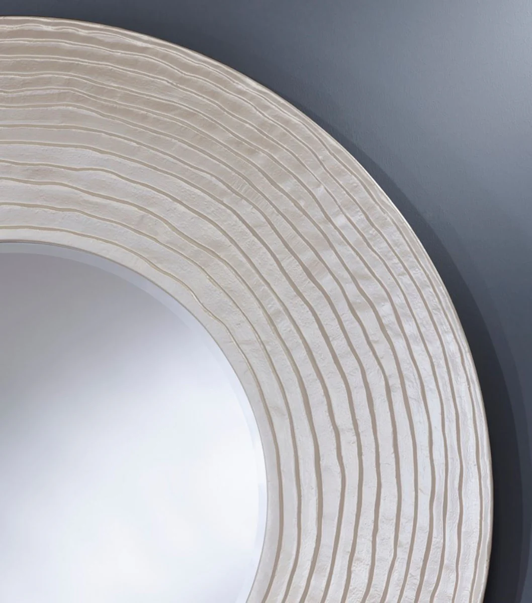 Casa Padrino espejo de pared de sala de estar blanco perla ? 109 cm - Accesorios de Sala de Estar de Lujo