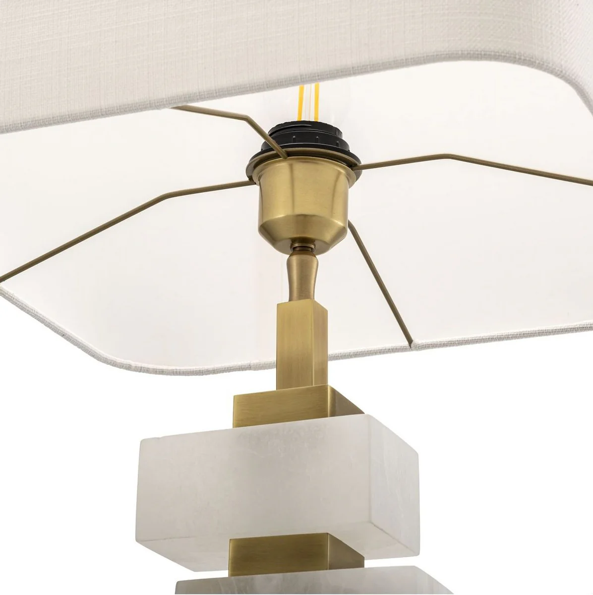 Casa Padrino lámpara de mesa de lujo latón antiguo / alabastro / blanco 35 x 35 x A. 79,5 cm - Lámpara de escritorio moderna de metal con alabastro decorativo - Calidad de Lujo