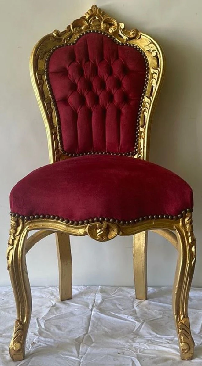 Casa Padrino silla de comedor barroco rojo burdeos / oro - Silla de estilo antiguo hecha a mano con tela de terciopelo fino - Muebles de comedor barrocos