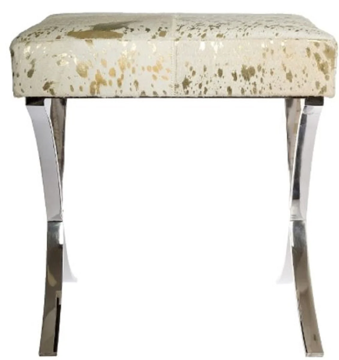 Casa Padrino taburete de dise?ador de piel sint¨¦tica blanco / oro / plata 40 x 33 x H. 45 cm - Muebles de Dise?ador