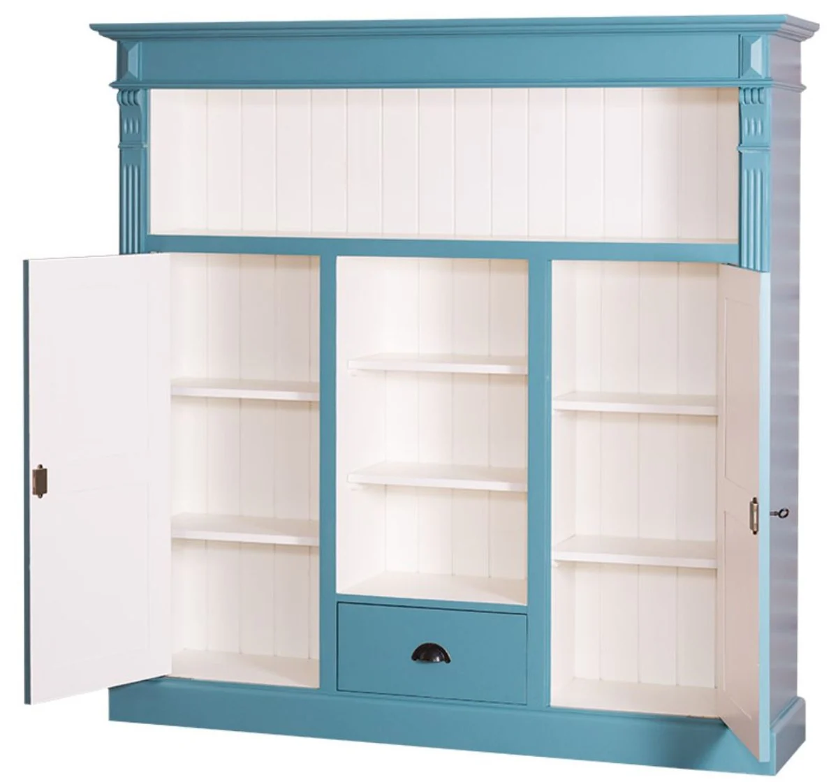 Casa Padrino gabinete de libros de estilo campestre verde azulado / blanco 60 x 36 x H. 100 cm - Gabinete de Madera Maciza con 2 Puertas y Cajones - Gabinete de Sal¨®n - Muebles de Estilo Campestre
