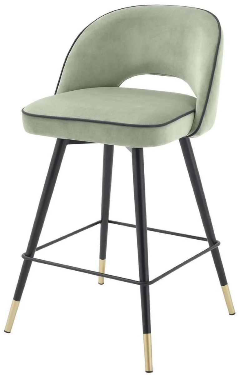 Casa Padrino conjunto de sillas de bar de lujo verde pistacho / negro / lat¨®n 51 x 52 x A. 92,5 cm - Taburetes de bar con asiento giratorio y tela de terciopelo noble - Muebles de Bar de Lujo