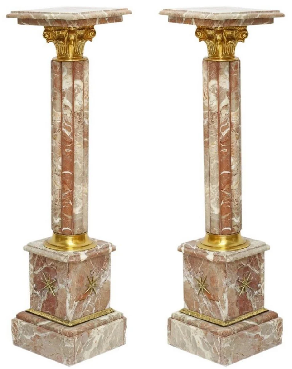 Casa Padrino conjunto de pilares de mármol barroco multicolor / oro - Magníficos pilares decorativos en estilo barroco - Accesorios decorativos barrocos - Noble y Magnífica