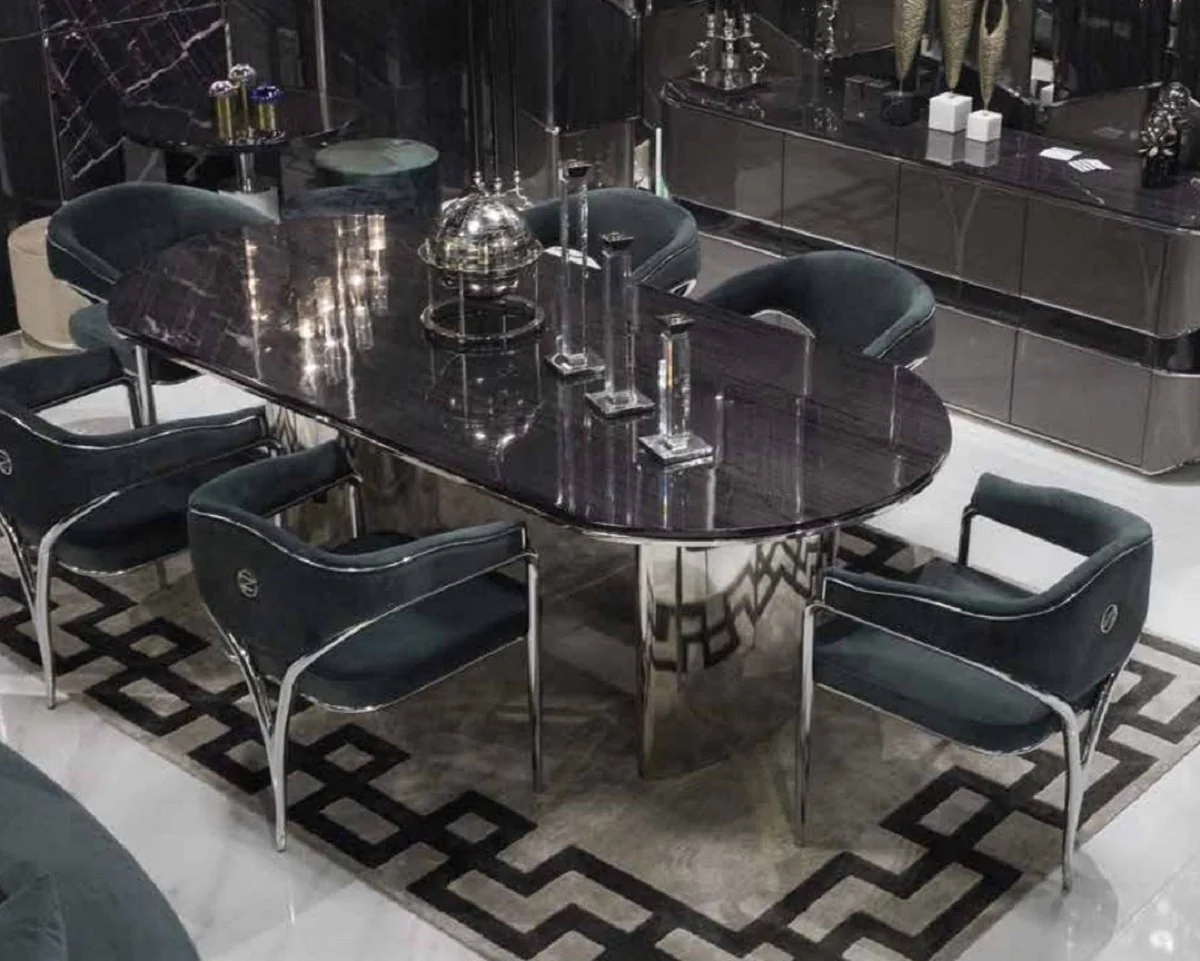 Casa Padrino conjunto de sillas de comedor de lujo con reposabrazos gris / plata 56 x 52 x A. 71 cm - Conjunto de 6 sillas de cocina - Muebles de comedor - Muebles de restaurante - Muebles de lujo