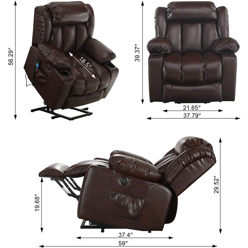 Clearance Sale MCombo Large Lay Flat Dual Motor Power Lift Recliner Chair Sofa with Massage and Heat, USB Ports, Cup Holders, Extended Footrest！
