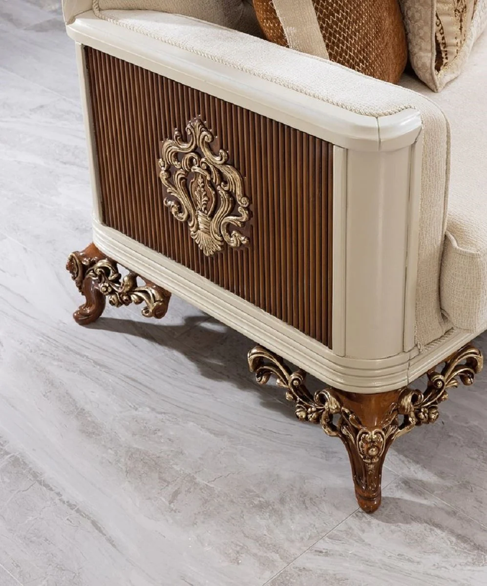 Casa Padrino conjunto de sala de estar barroco de lujo beige / gris / marr¨®n / oro - 2 Sof¨¢s y 2 Sillones y 1 Mesa de Centro - Muebles de sal¨®n hechos a mano estilo barroco