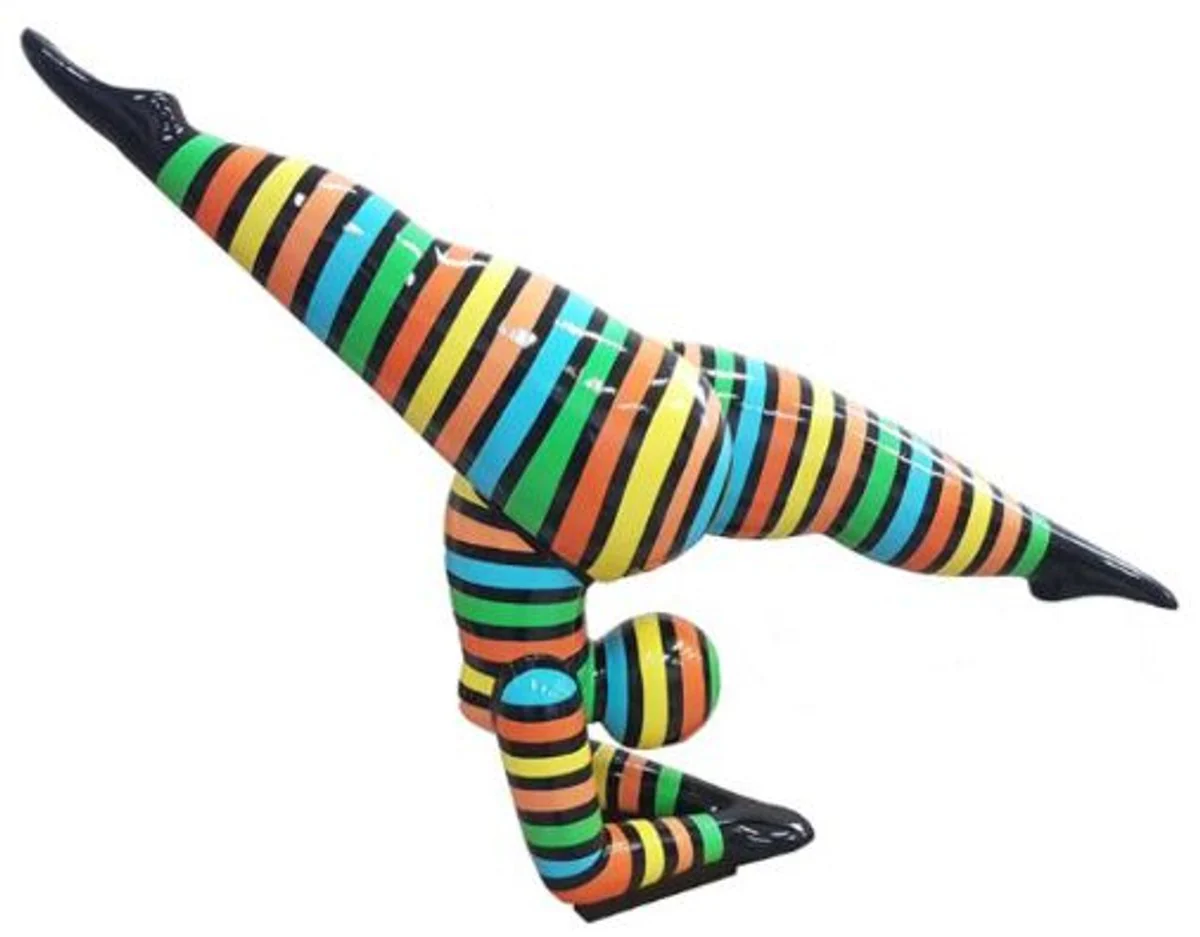 Casa Padrino escultura de diseño mujer acrobática multicolor a rayas 150 x A. 140 cm - Figura decorativa resistente a la intemperie - Escultura de decoración de jardín - Figura de Jardín