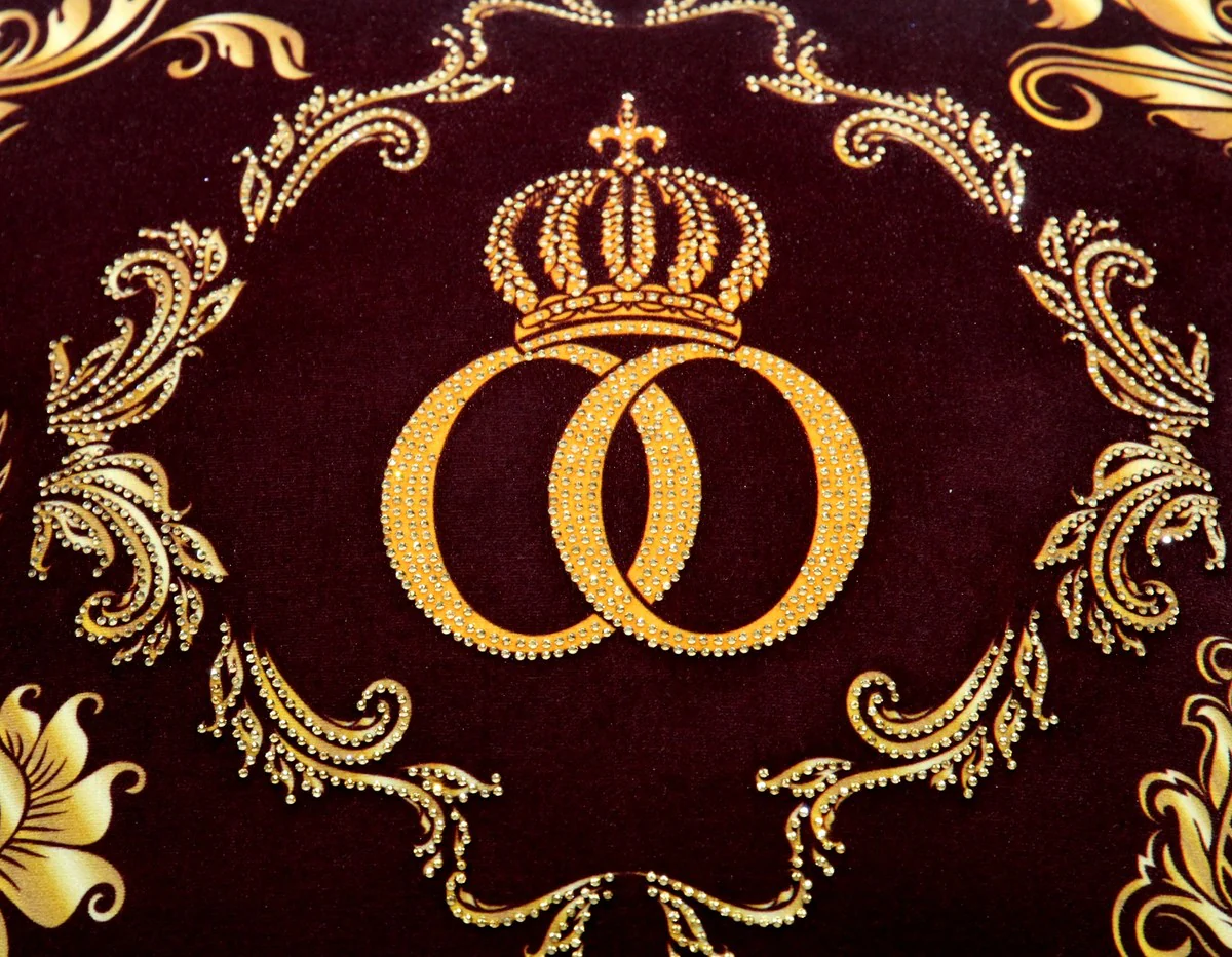 Harald Gl??ckler Pomp??s Cushion by Casa Padrino Bordeaux Red / Gold Crown Deluxe with Rhinestones - Gl??ckler Luxury Baroque Cushion