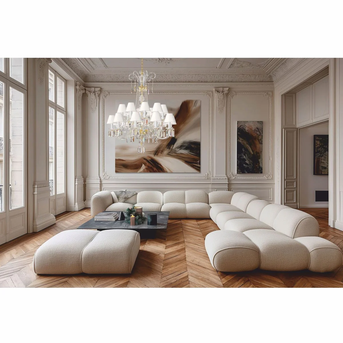 Casa Padrino l¨¢mpara de ara?a barroco de lujo de cristal oro / blanco ? 117 x A. 217 cm - Muebles barrocos
