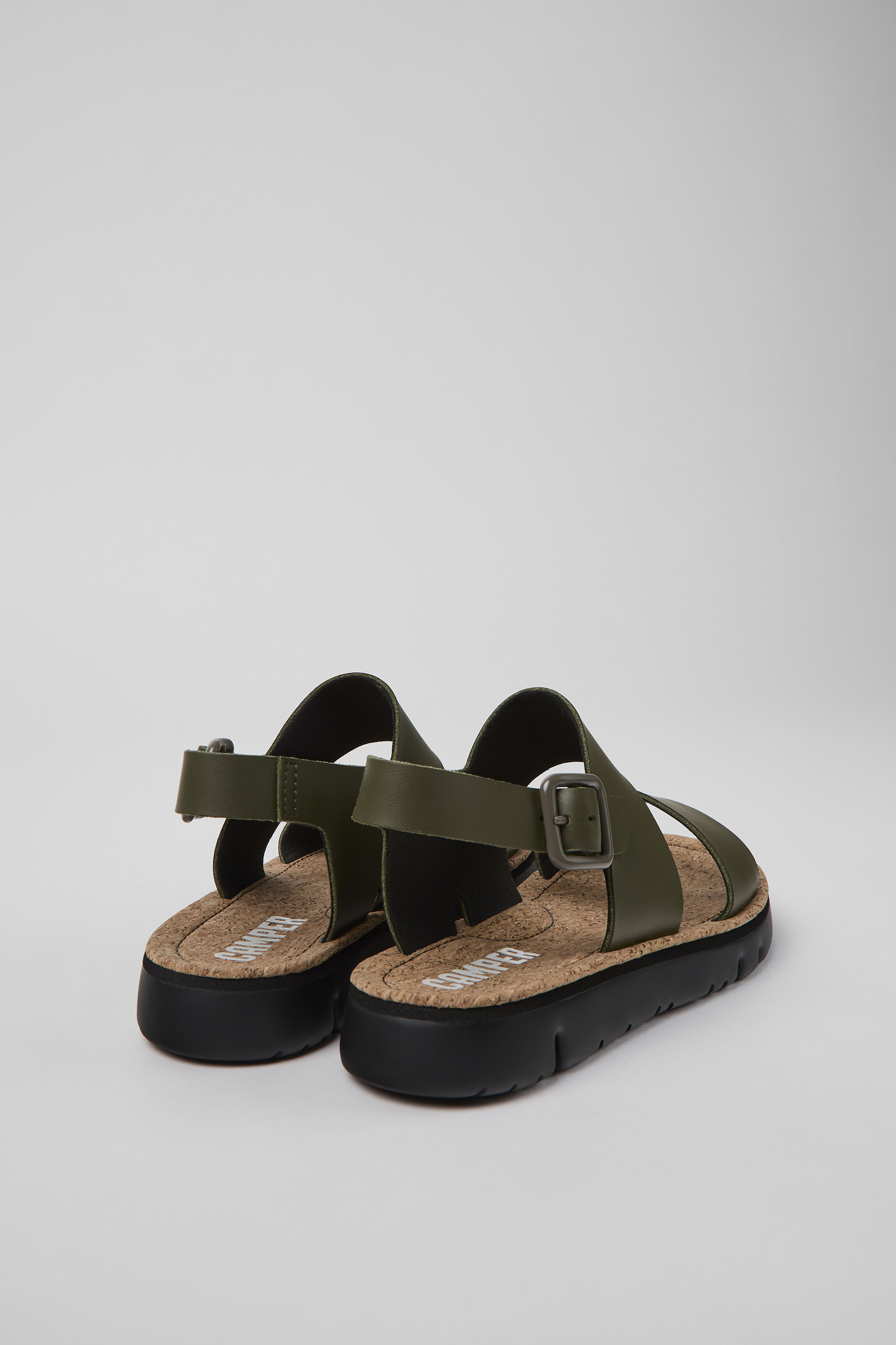 Oruga - Green leather sandals for women