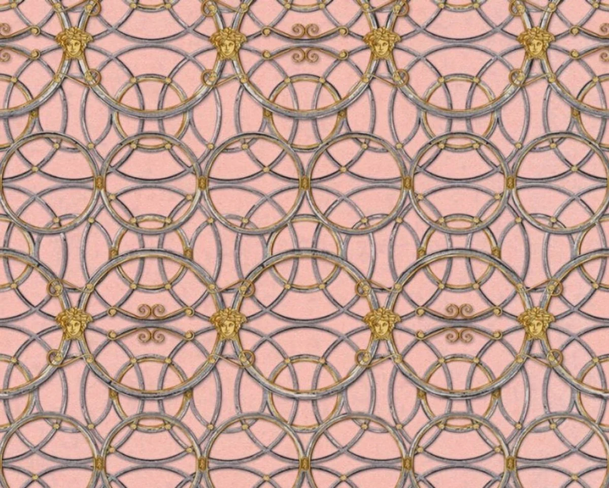 Papel Pintado no Tejido Barroco de Diseño Versace IV 37049-6 - Rosa / Plata / Oro - Papel Pintado de Diseño - Alta Calidad