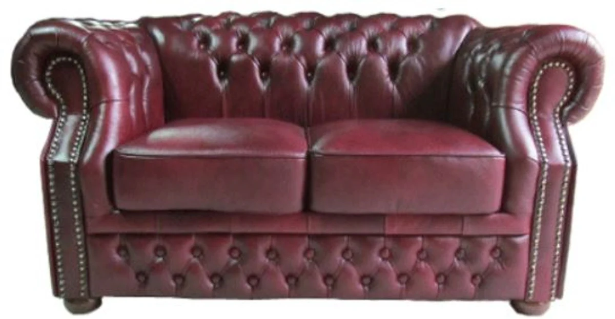 Casa Padrino lujo genuino cuero sof¨¢ 2 plazas rojo oscuro 180 x 90 x H. 80 cm - Muebles Chesterfield